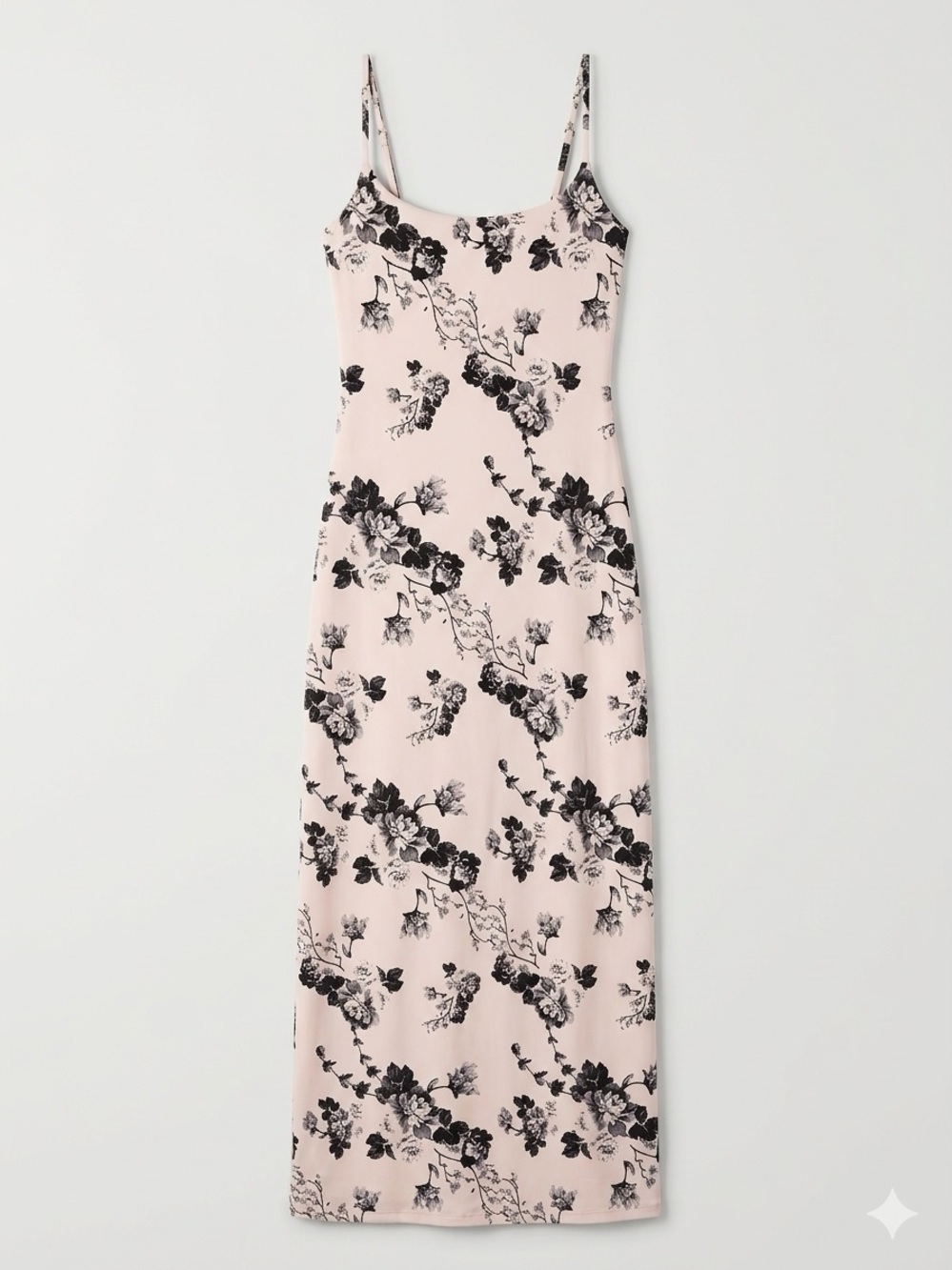 Faded Rose Cream & Black Slinky Floral Maxi Slip Dress - Size M